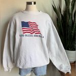 Vintage God Bless America Flag Sweatshirt USA Patriotic Pullover White XL Photo 0