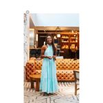 Trina Turk Sky Blue 100% Cotton Halter Neck Sunglasses Maxi Dress Size Small Photo 3