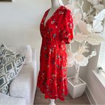 Jill Stuart Red Floral Ruffle Short Sleeve Shift Dress Photo 8