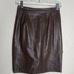 Henri Bendel Vintage Croc Print Brown Leather Mini Skirt Size 4 USA Designer Photo 0