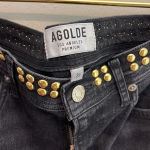 AGOLDE  Roxanne Super High Rise Skinny Jeans Studded Highway Black Denim‎ Size 29 Photo 11