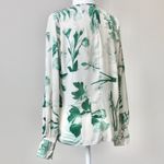 H&M Ivory Cream and Green Floral Botanical Pleated Long-Sleeve Blouse Top Small Photo 6