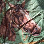 None Vintage equestrian 3 horse green scarf framed bridle feels looks like silk Photo 6