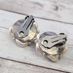 Vintage Clip On Earrings 7/8" Cream Flower Like Photo 3