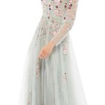 Mac Duggal NWT Embroidered Illusion High Neck Long Sleeve A Line Gown Size 14 Photo 0