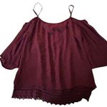Tobi  M Cold Shoulder Lace Trim Blouse Maroon Flare Sleeve Boho Coquette Romantic Photo 1