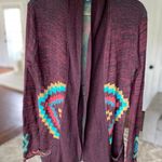 Billabong  Aztec Knit Sweater Cardigan Open Front Tribal Boho Maroon M Cali Surf Photo 0