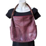 Sundance Burgundy Leather Double Pockets Simplicity Tote Handbag Red Photo 4