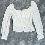 None White Puff Sleeve Peplum Top Blouse Size XS Photo 0