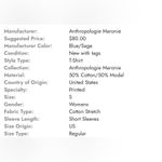 Anthropologie  Maronie cotton/model blue/sage short sleeve tee shirt. Size S. NWT Photo 1