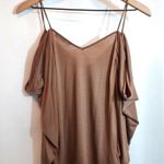 H&M Clothes Neutral Brown Off Shoulder Draped Sleeve Spaghetti Strap Blouse Top Photo 8