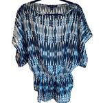 Cynthia Steffe Ikat Sheer Blue & White Patterned Top with Metallic Gold Thread Photo 0