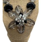 Black Clear Glass Necklace Choker Collar Big Flower Rhinestones Adj. 14" Photo 1