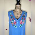 Kori Embroidered Light Blue V Neck Floral Tank Top Size Large Photo 3