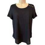 Storybuk Knit Small Ladies Navy Ribbed Short Sleeve Top Blue Photo 1