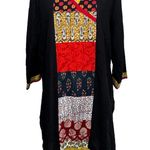 Boho Ethnic Patchwork Tunic Top Black Multicolor V Photo 0