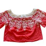Flying Tomato Summer Tropical floral crochet orange White top plus Size 2X Photo 0