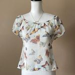 Mudd  | Sheer White Butterfly Print Blouse Sz S Photo 0