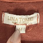 Lina Tomei Dress Sz M Shift Linen Sleeveless Beaded Necklace Pockets Brick Italy Orange Size M Photo 4