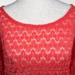 Katie K Coral Open Knit Crochet Sweater Lightweight Long Sleeve Top Medium Orange Photo 1