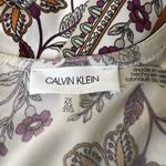 Calvin Klein  Blouse Womens 2X White Floral Multicolor Black Faux Leather Trim Photo 1