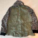 Mudd  Olive Jacket Textured Sleeves snap pockets hood hiking outdoors army Photo 0