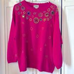 Vintage bright pink cotton/ramie sweater with beads and rhinestones Photo 0