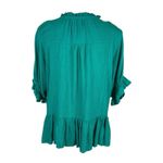 Umgee  Green Linen Rayon Boho Peplum Blouse Tassel Tie Neck Short Sleeve Small Photo 1