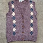 Northern Isles Argyle Wool Sweater Vest w/ Wood Buttons Light Purple Vintage Photo 0