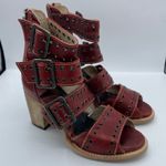 FREEBIRD by Steven Freebird Blake Red Leather Heeled Sandals Size 9 boho Western bohemian distress Photo 0