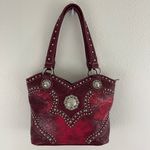 American Bling Y2K Red Burgundy Faux Tooled Leather Western Studded Shoulder Bag Photo 0