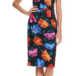 David Meister Cap Sleeve Belted Floral Print Stretch Lined Sheath Dress Size 10 Photo 0