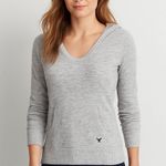 American Eagle Soft Knit Hoodie Lightweight Gray Long Sleeve Pullover Women’s Sm Photo 0