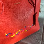 Bebe Fabiola Dome Logo Satchel Crossbody Handbag, Ruby Red Orange Excellent Photo 5