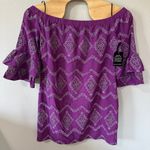 Boston Proper NEW  Metallic Lace Detail Off The Shoulder Shift Dress Purple Large Photo 0