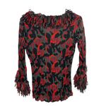 Vintage Crinkle Y2K 90s 2000s Blouse Top Small Red Black Abstract Fringe Fairy Photo 2