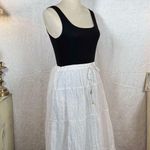 Liz Claiborne Beach babe White Broomstick Maxi Silver Gold Stripe Skirt Sz L Photo 5