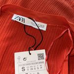 ZARA NWT  Lightweight Pleated Open Front Cardigan Orange Small Photo 4