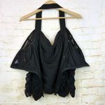 Tadashi Shoji Vintage Tadashi Blouse Womens M Black Sheer Pleated Off Shoulder Halter Goth Y2K Photo 13