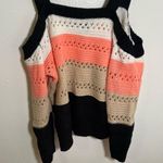 Striped Cold Shoulder Sweater Loose Knit Beige Black Peach S Photo 8