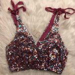 Free People NWT  Pink Sequin Crop Top With Bow Sleeves Photo 0