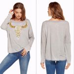 Chaser Gray Dolman Sleeve Golden Cow Skull Long Sleeve T-Shirt L Photo 1