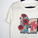MTV Brand MTV Ivory White Floral Print Short Sleeve Crop Graphic Tee Photo 3