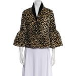 Batsheva Jacket Womens 2 Leopard Animal Print Bell Sleeves Velvet Artsy Cropped Brown Photo 14