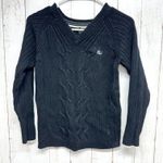 Sean John Top Women Size S(8) V-neck Cable Knit Sweater Cotton Black Embroidered Photo 0