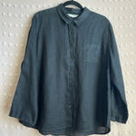 Garnet Hill  100% Linen Long Sleeve Button Up Sz 14 Black Photo 0