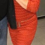 Sharagano 2/$30 sun-dried tomato red dress 8 long sleeves crochet tea length Photo 0