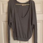 We The Free Free People Gray Waffle Knit v neck Sweater Photo 1