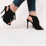 Topshop  Black Fringe Stiletto Peep Toe Heels 6 Photo 1