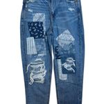 American Eagle  Distressed Blue Patchwork Mom Straight Leg Jeans Photo 0